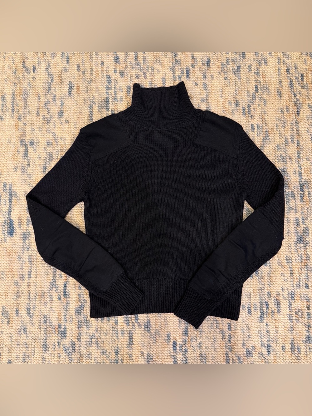 Women's Navy Turtleneck Pullover Sweater with shoulder and elbow patches